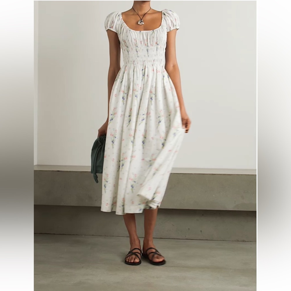 Doen White Floral Midi Dress